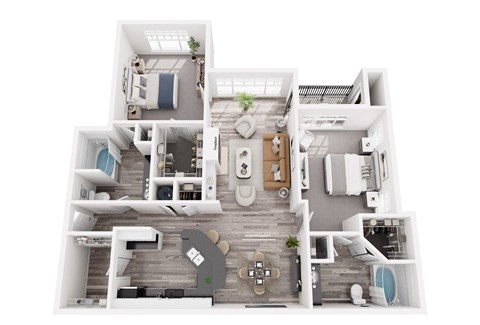Floor plan for 2 beds, 2 baths, 1269 sqft
